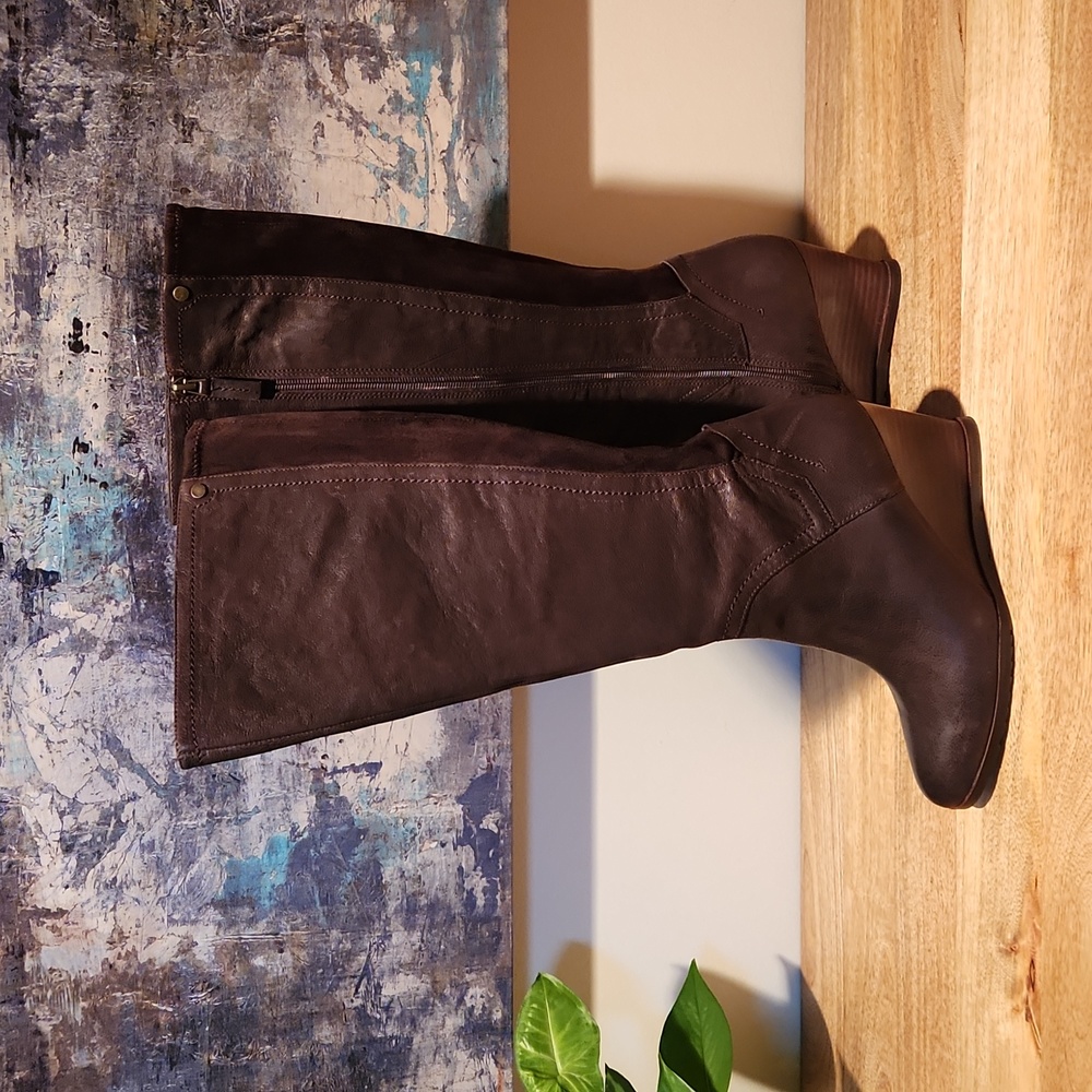Franco Sarto 7.5 M Brown Leather Wedge Boots